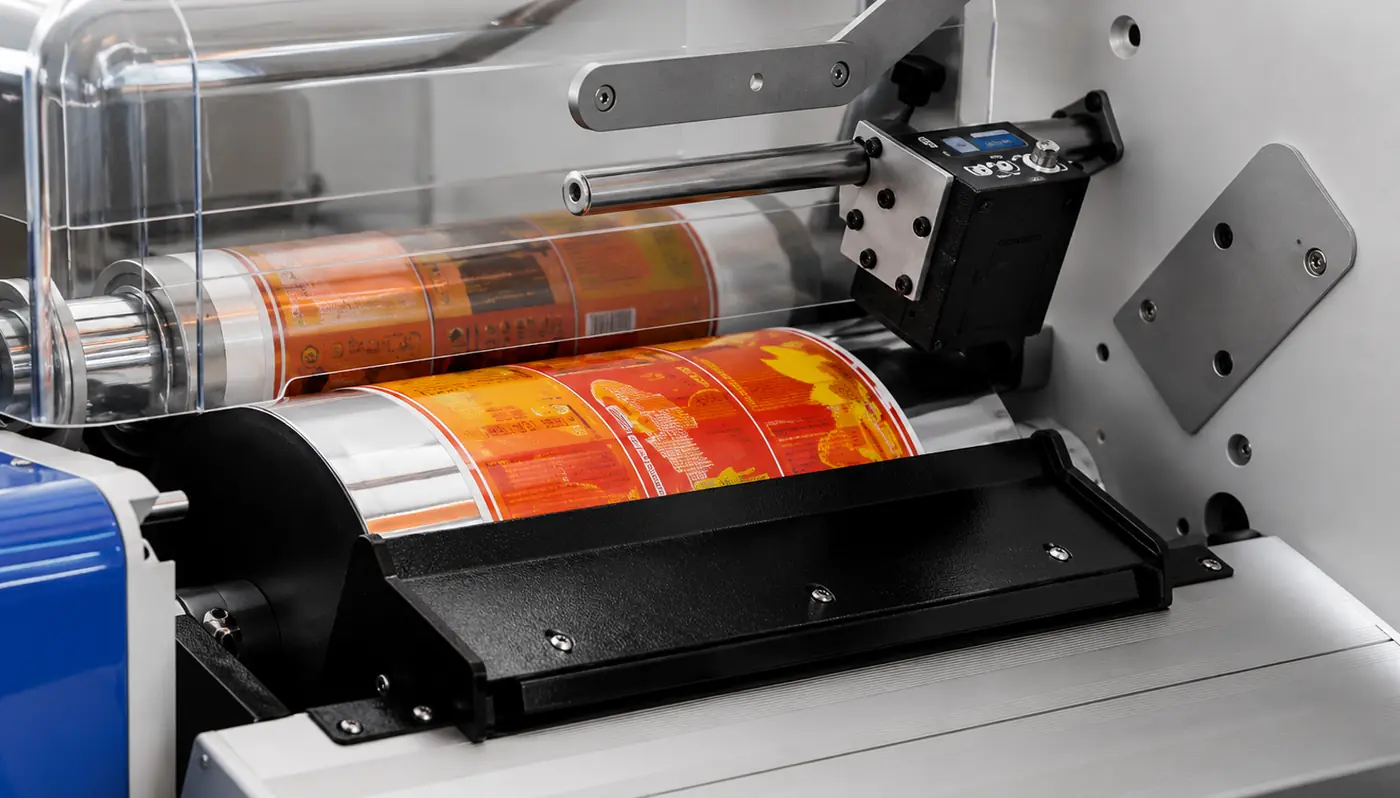 Detalhe do cilindro com rótulo sleeve impresso em alta definição